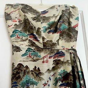 Vintage silk strapless mid length dress